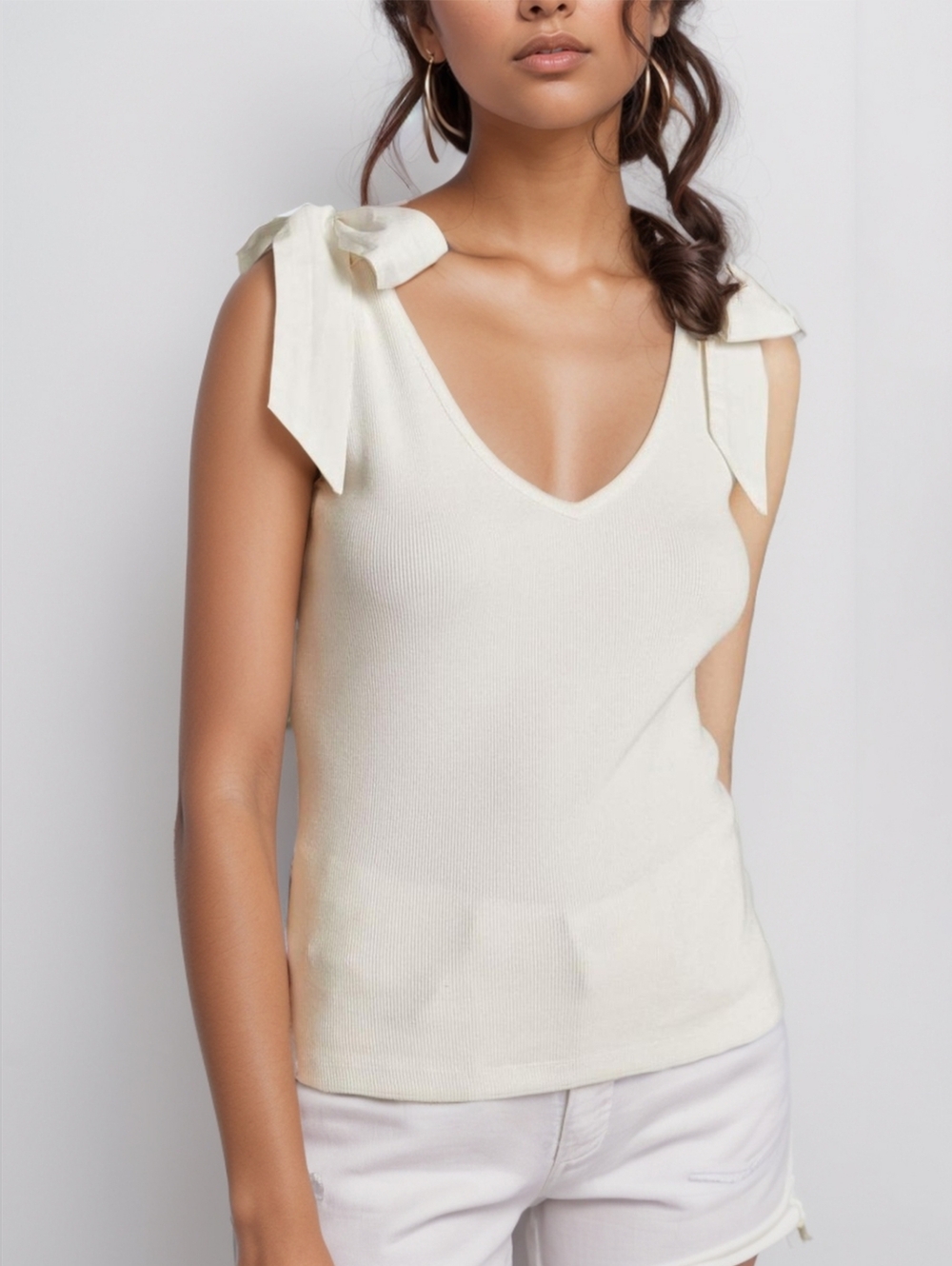 Women’s Cream Tie-Shoulder V-Neck Tank Top